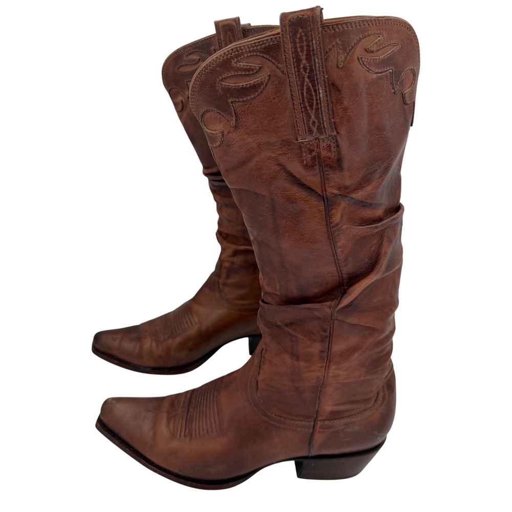 Charlie 1 Horse Leather Western Cowboy Boots Brown Slouchy Snip Toe 6B Boho